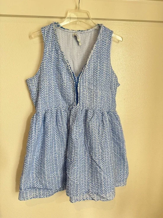 Vineyard Vines Blue Cotton Mini Dress Sleeveless Fit & Flare Summer Size L - Picture 2 of 9